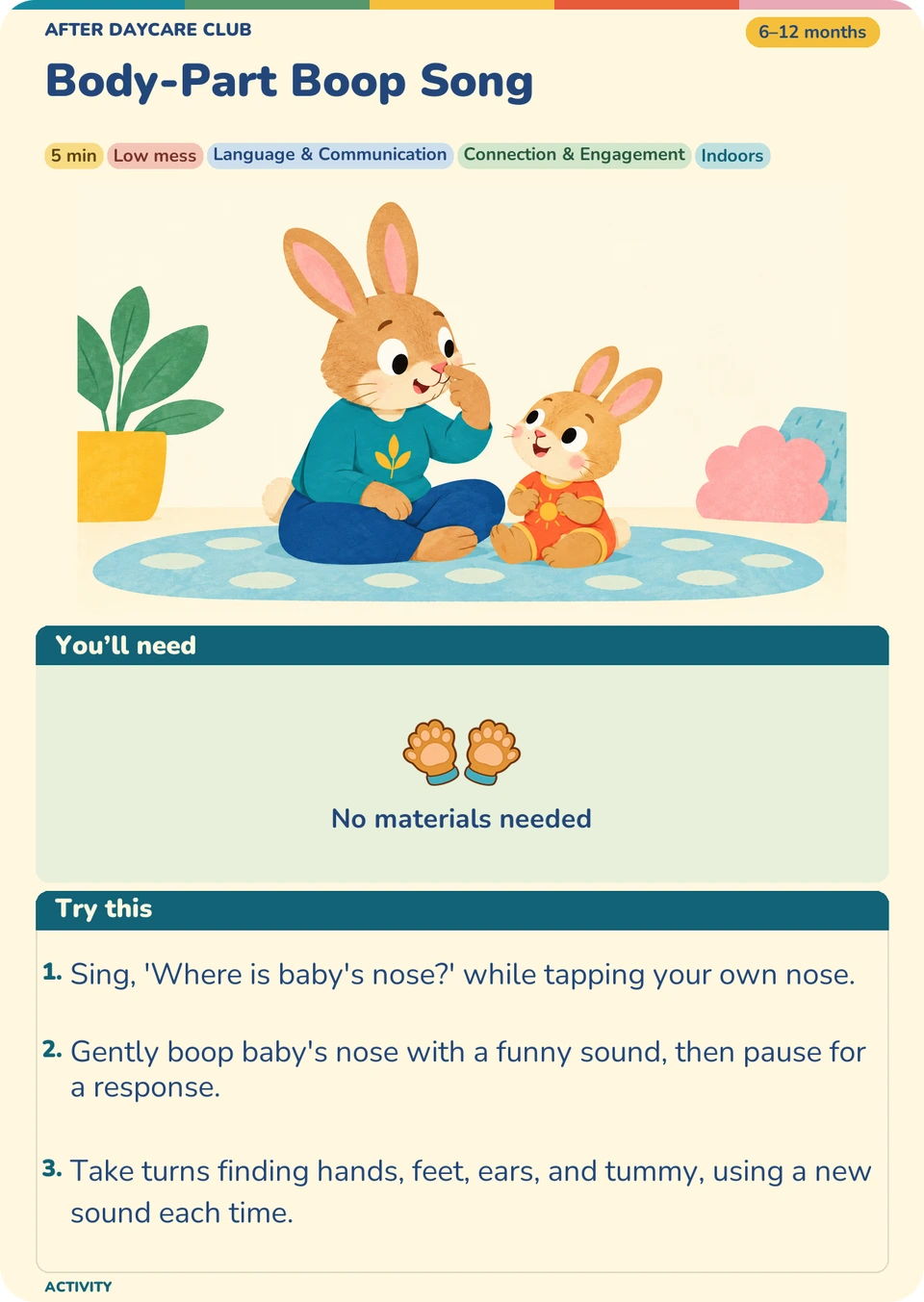 Body-Part Boop Song activity card from the free sample pack for ages 6–12 months